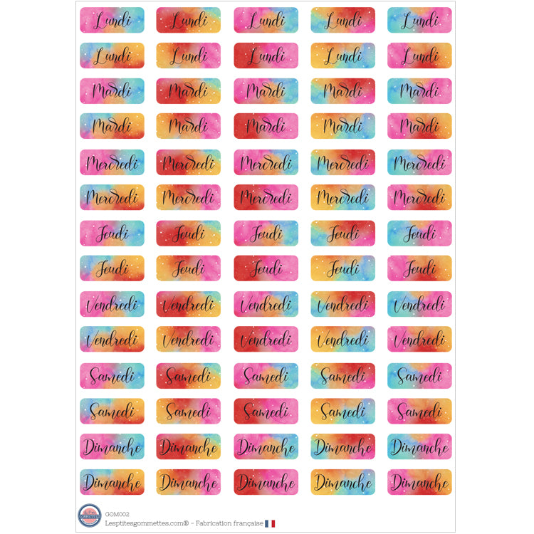 70 gommettes Jours de la semaine couleur aquarelle image 0