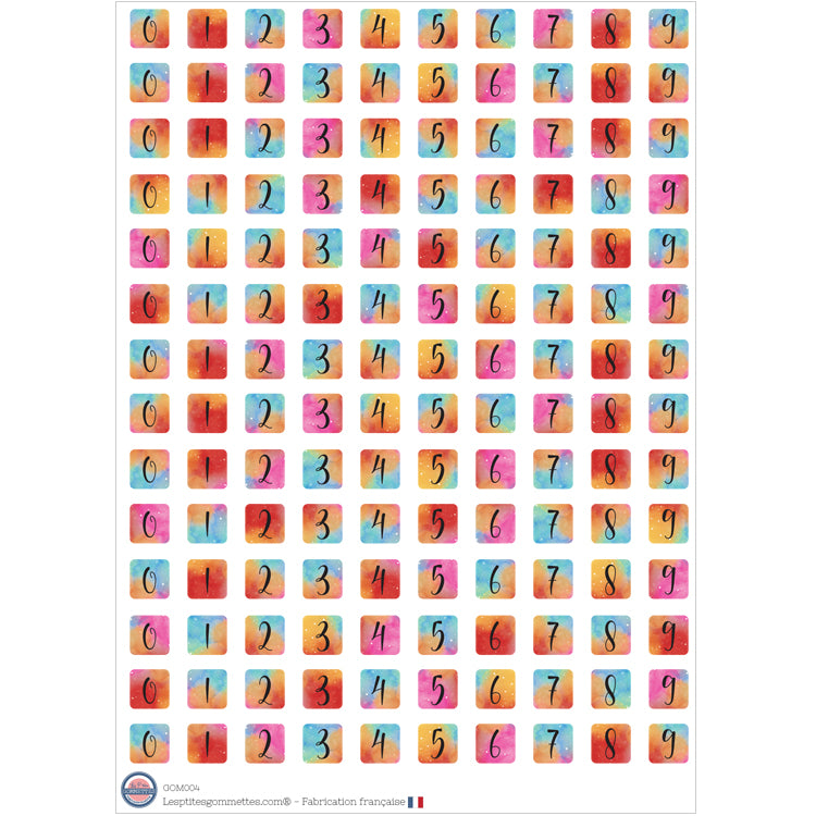 140 gommettes Chiffres couleur aquarelle image 0