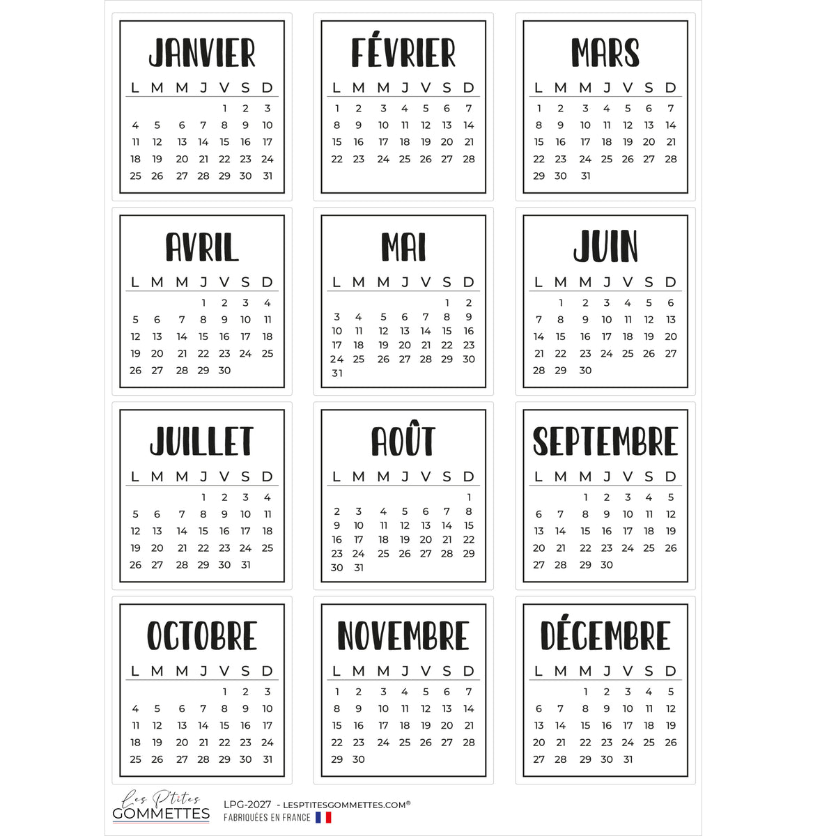 Autocollants Calendier 2027 - Les p'tites gommettes