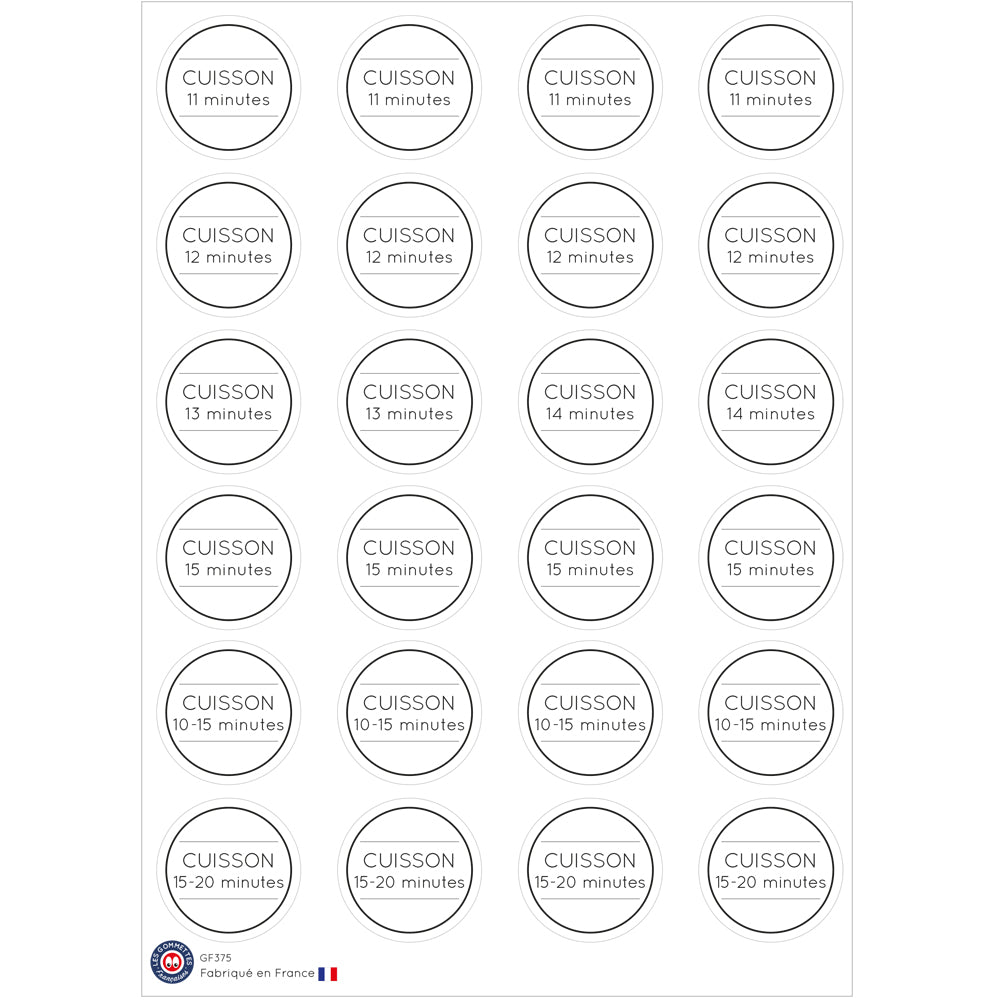 24 étiquettes temps de cuisson 11 à 20 minutes image 0