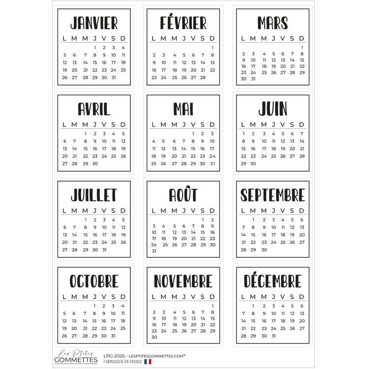 12 autocollants Calendrier 2026 image 0
