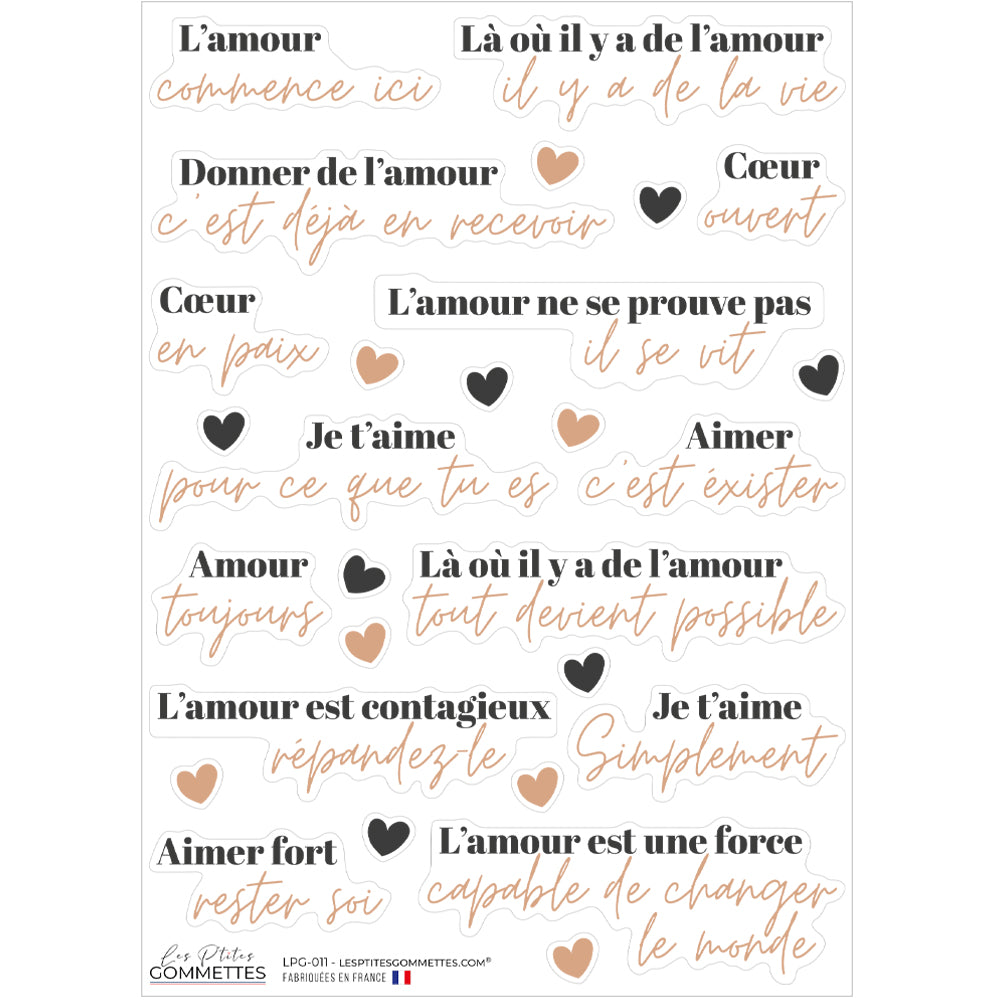 14 autocollants citations Amour