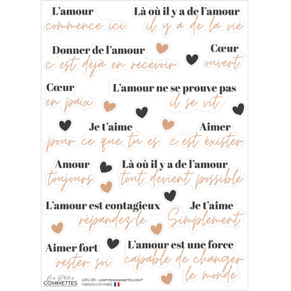 14 autocollants citations Amour
