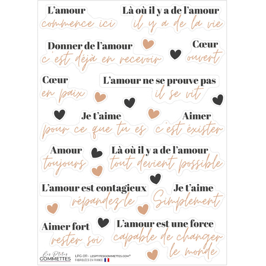 14 autocollants citations Amour