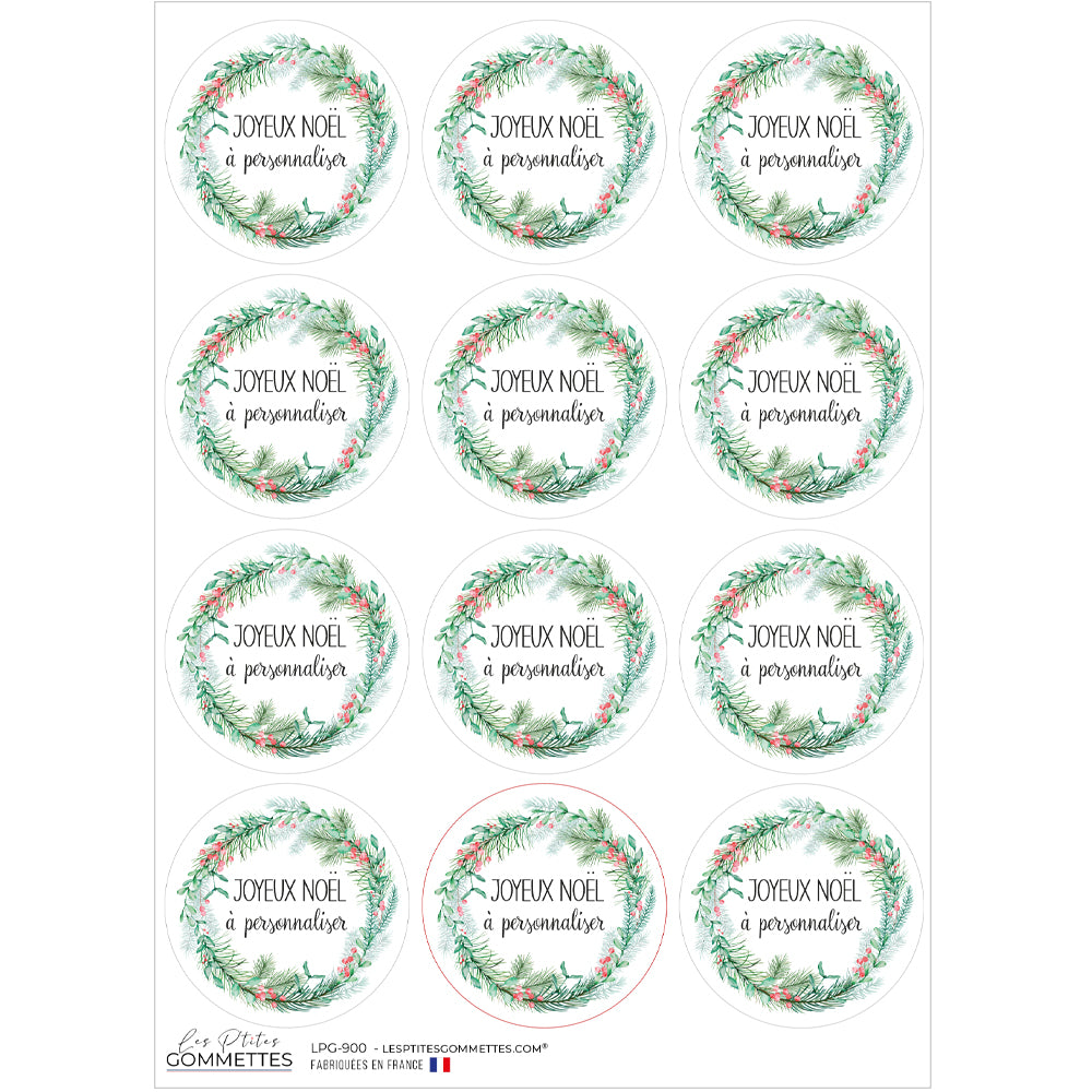 12 autocollants Joyeux Noël à personnaliser
