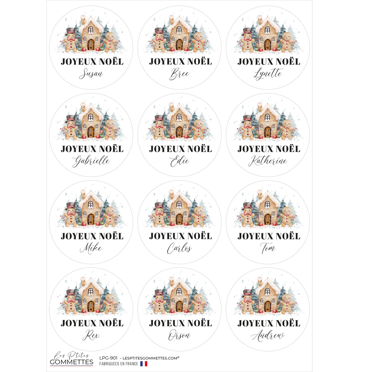 12 autocollants Joyeux Noël à personnaliser Décor pain d’épices