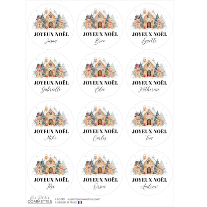 12 autocollants Joyeux Noël à personnaliser Décor pain d’épices