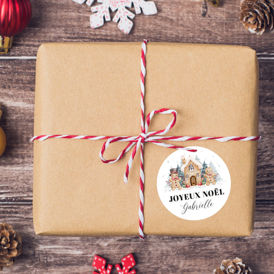 12 autocollants Joyeux Noël à personnaliser Décor pain d’épices
