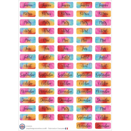 72 gommettes Mois de l'année couleur aquarelle image 0