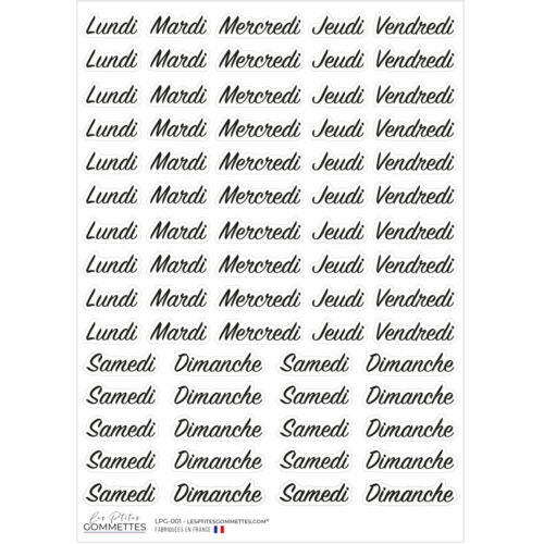 Autocollants Jours de la semaine typographie Manuscrit | Les P'tites Gommettes | Fabrication française