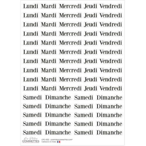 Autocollants Jours de la semaine typographie Classique | Les P'tites Gommettes | Fabrication française
