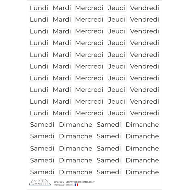 Autocollants Jours de la semaine typographie Moderne | Les P'tites Gommettes | Fabrication française