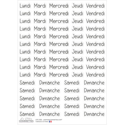 Autocollants Jours de la semaine typographie Original | Les P'tites Gommettes | Fabrication française