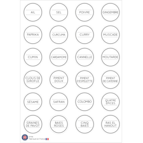 Etiquettes bocaux minimaliste Epices | Les p'tites gommettes