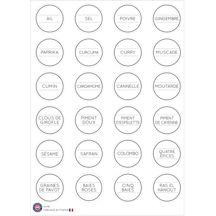 Etiquettes bocaux minimaliste Epices | Les p'tites gommettes