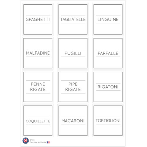 Etiquettes bocaux minimaliste Pâtes | Les p'tites gommettes