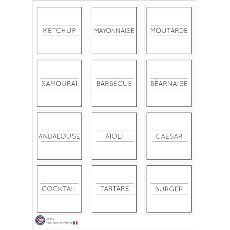 Etiquettes bocaux minimaliste Sauces | Les p'tites gommettes