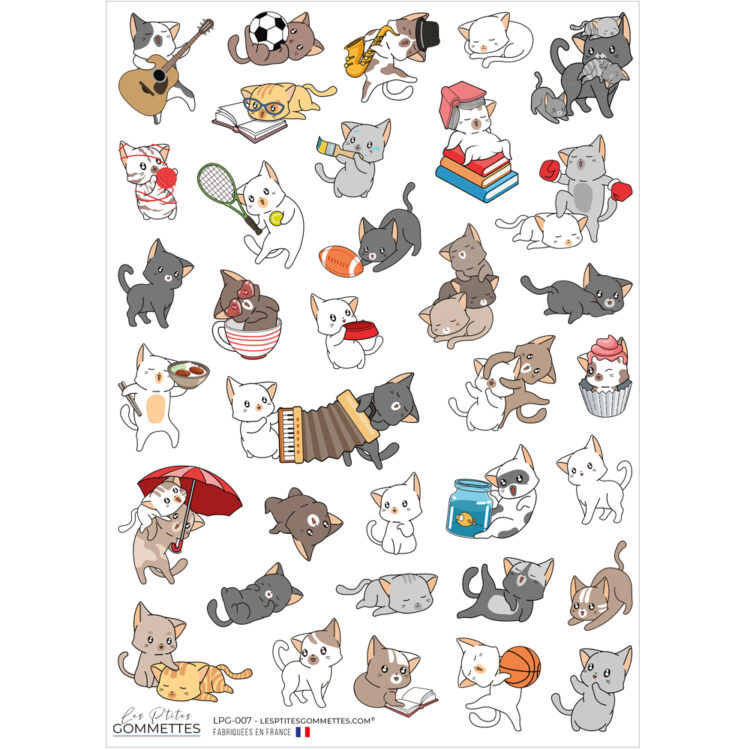 Stickers chats kawaii | Les P'tites Gommettes | Fabrication française